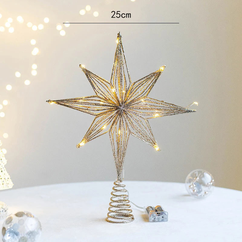 Christmas Tree Toppers Star With LED String Lights Ornaments