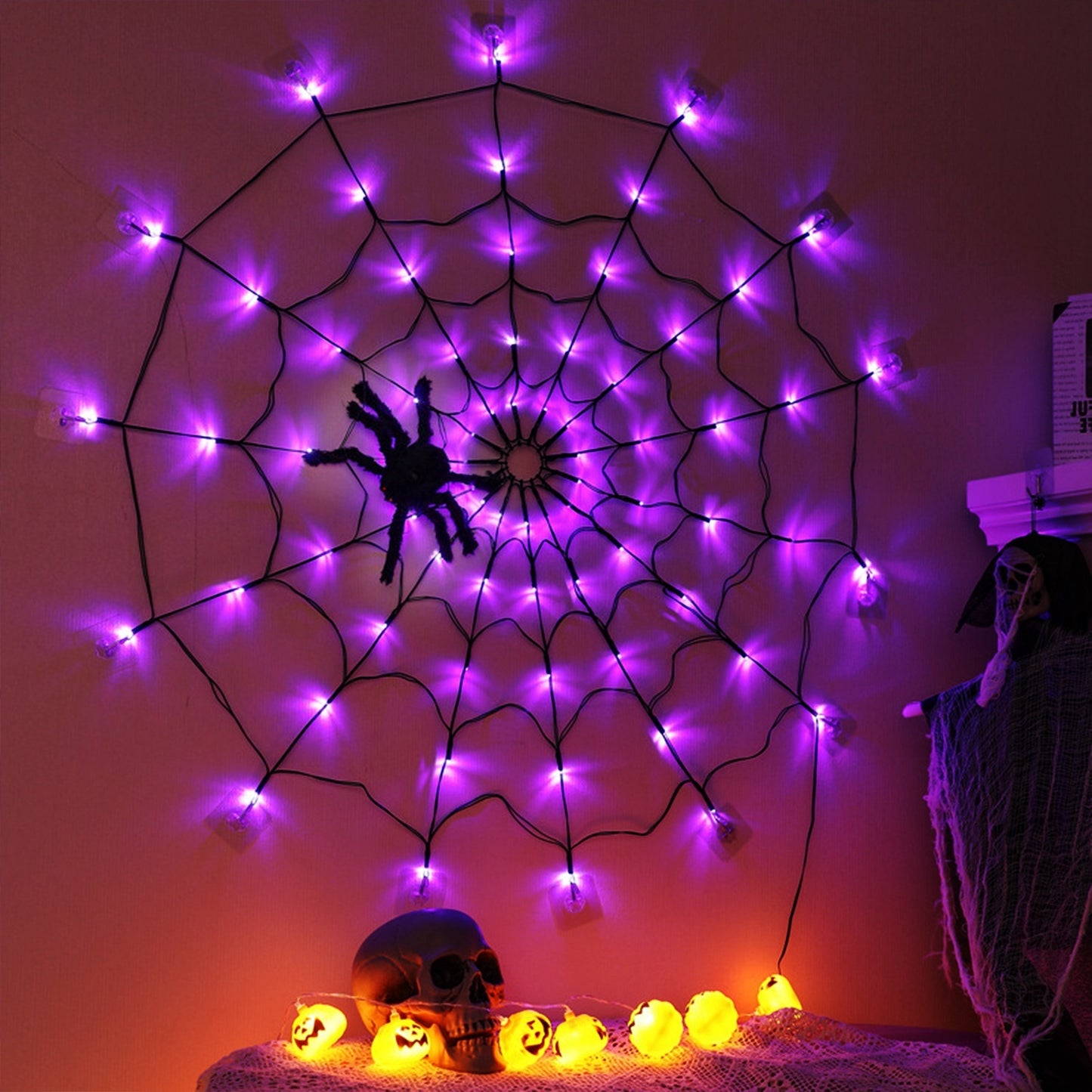 Halloween Spider Web Light With Hairy Spider