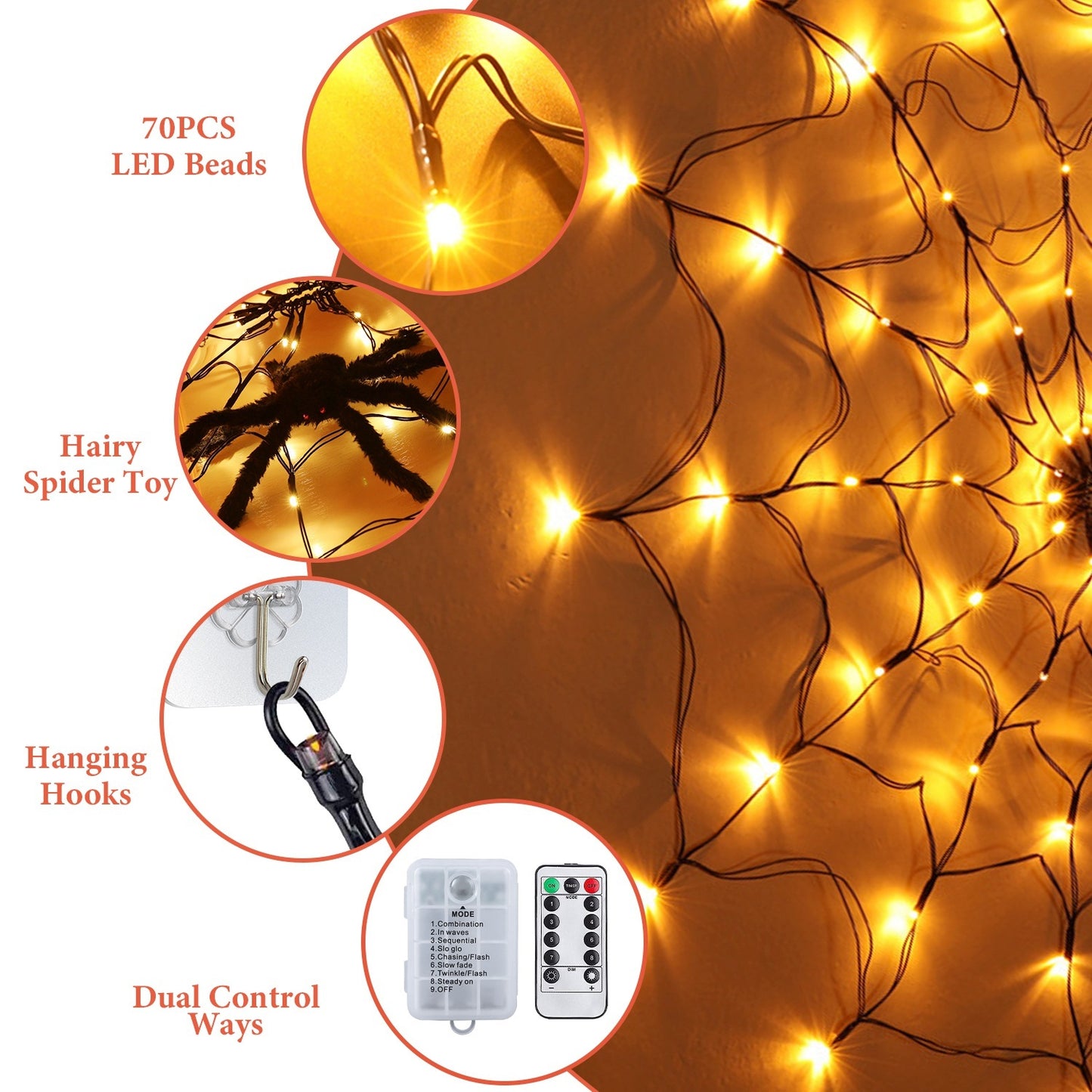 Halloween Spider Web Light With Hairy Spider