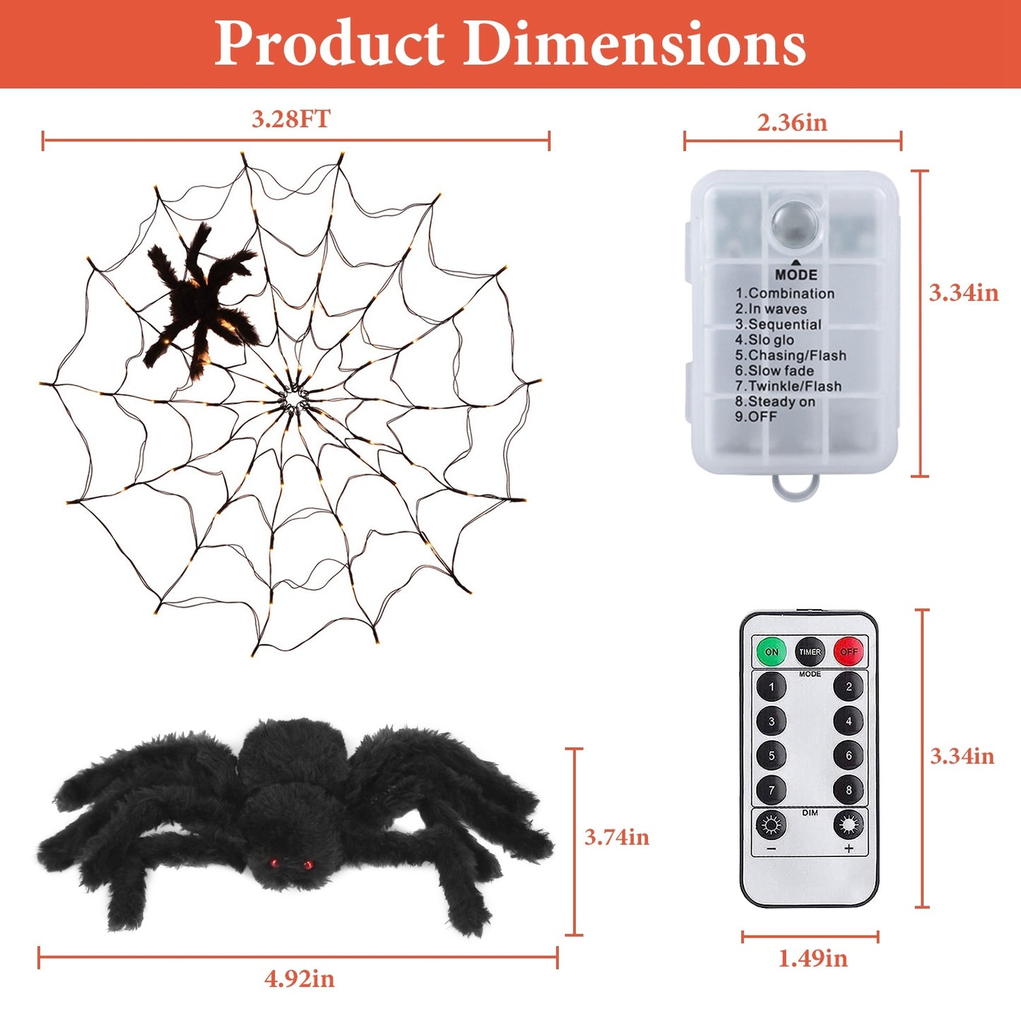 Halloween Spider Web Light With Hairy Spider
