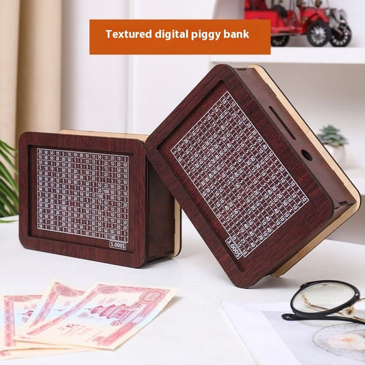 Wooden Piggy Bank With Money Goal Counter