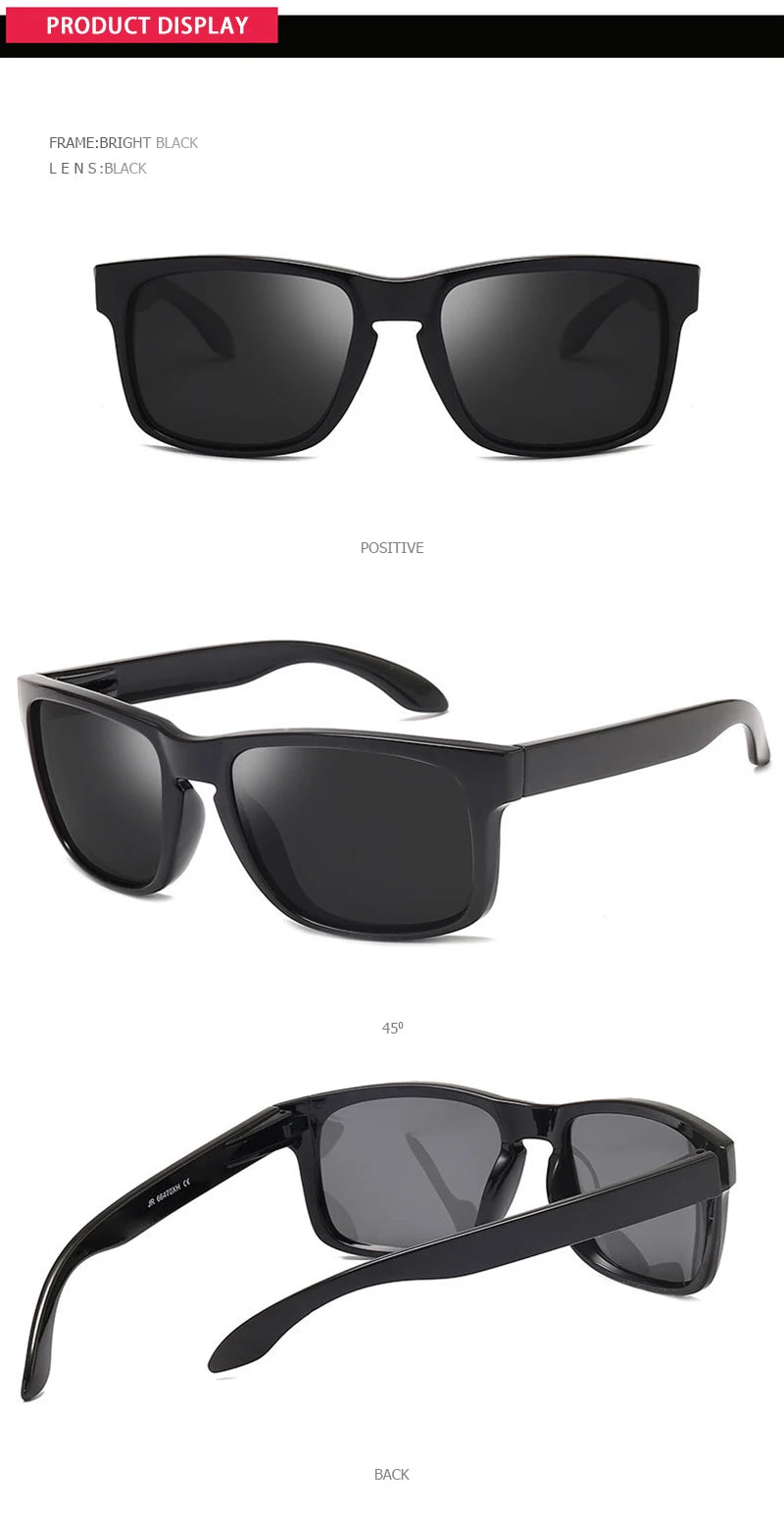 Classic Black Square Polarized Sunglasses – UV400 Sport & Fashion