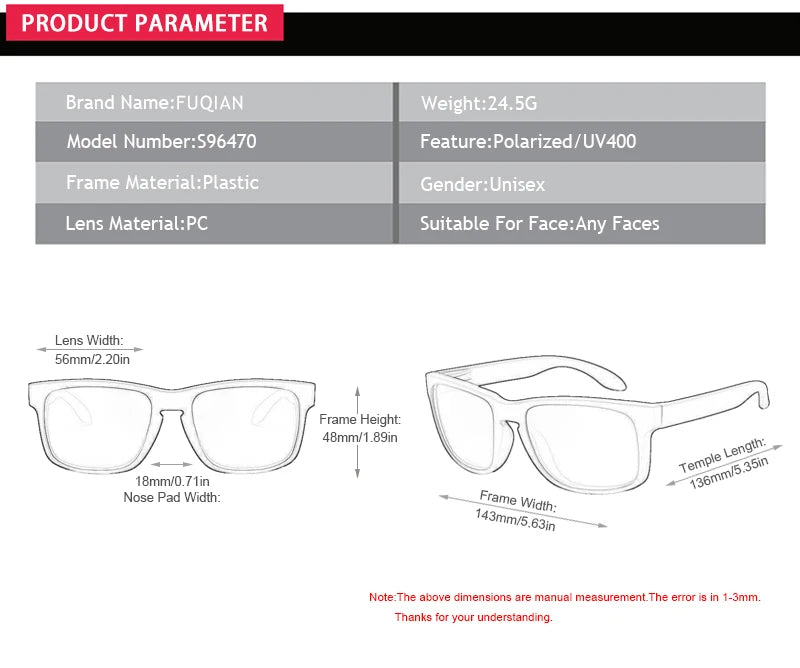 Classic Black Square Polarized Sunglasses – UV400 Sport & Fashion