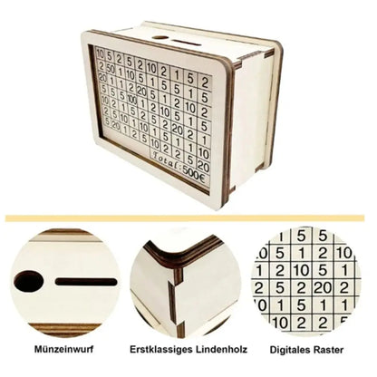 Wooden Piggy Bank With Money Goal Counter