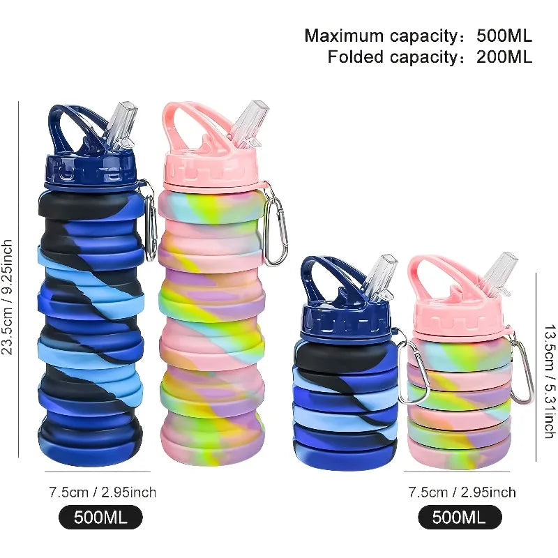 Foldable Silicone Water Bottle 500ML | Leakproof BPA Free