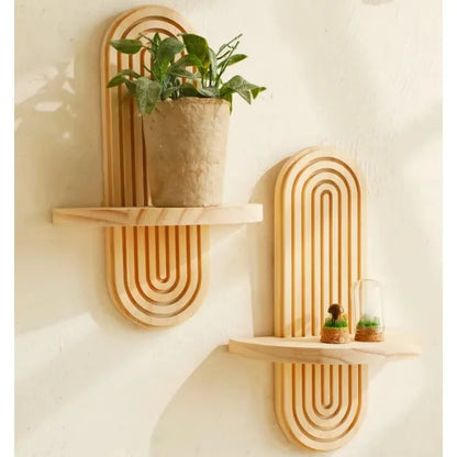 Boho Style Wooden Wall Mounted Storage Rack