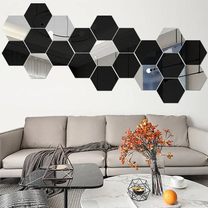 3D Hexagon Acrylic Mirror Stickers