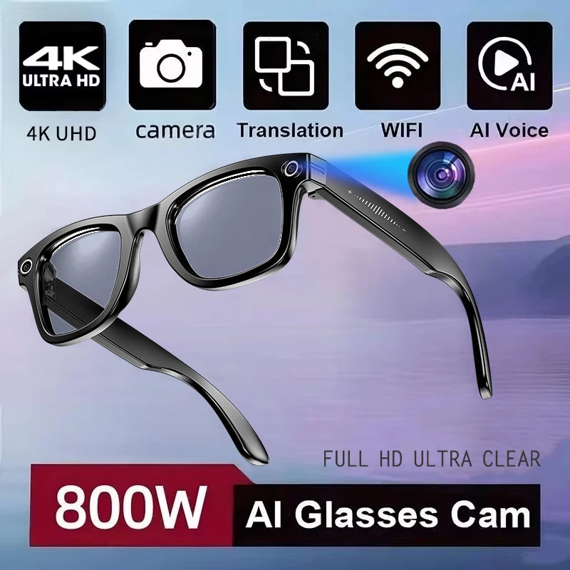 800W AI Camera Smart Glasses – Color-Changing, Translation, Photo & Video, Waterproof