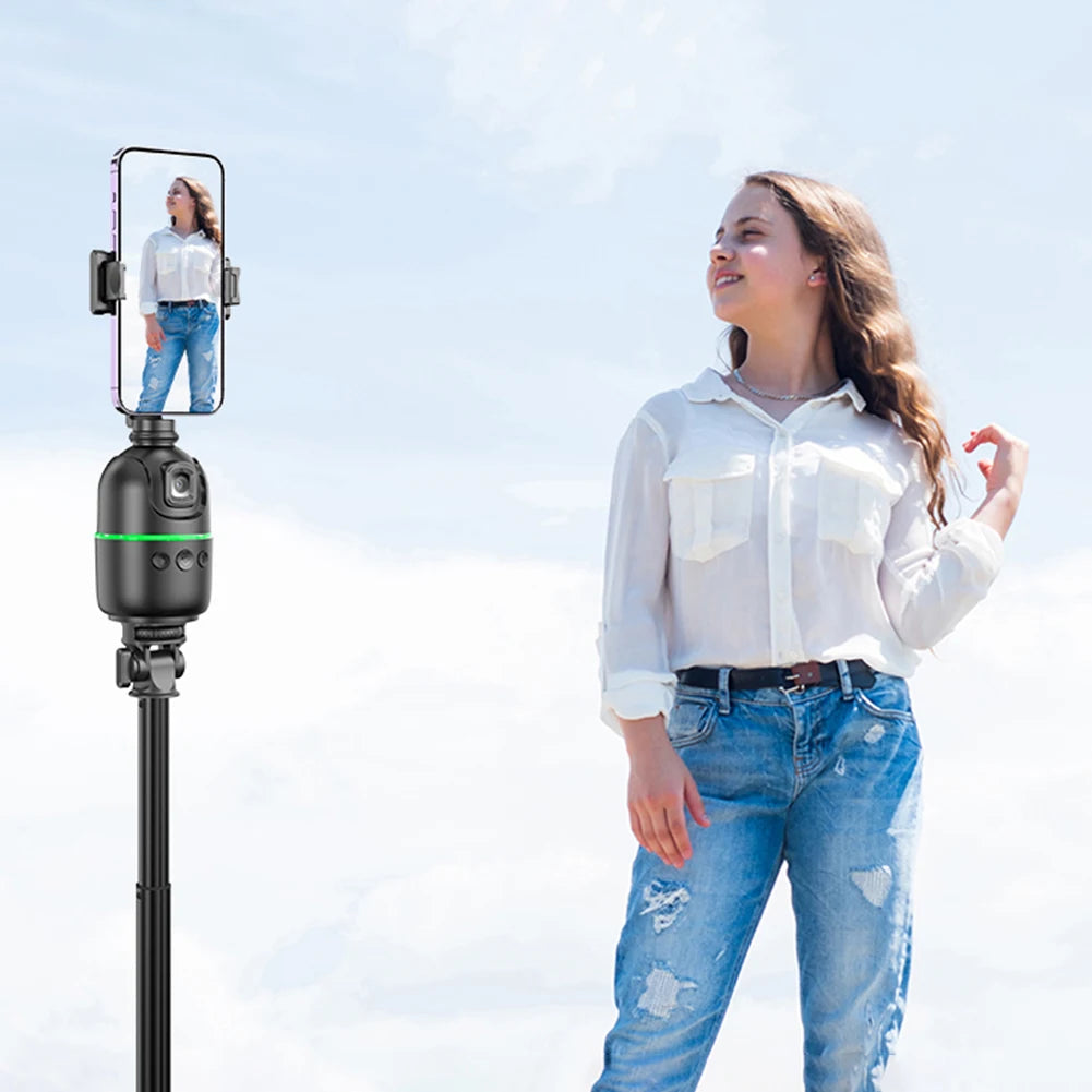 360° Auto Face Tracking Tripod – AI Phone Holder with Gesture Control