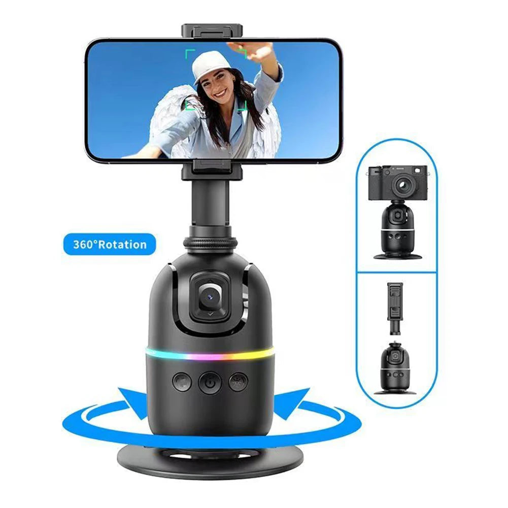 360° Auto Face Tracking Tripod – AI Phone Holder with Gesture Control