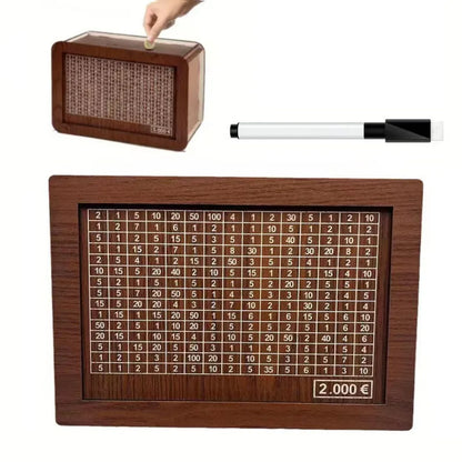 Wooden Piggy Bank With Money Goal Counter