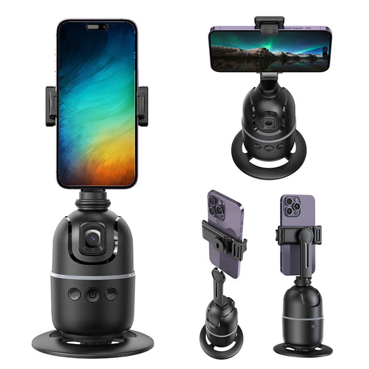 360° Auto Face Tracking Tripod – AI Phone Holder with Gesture Control