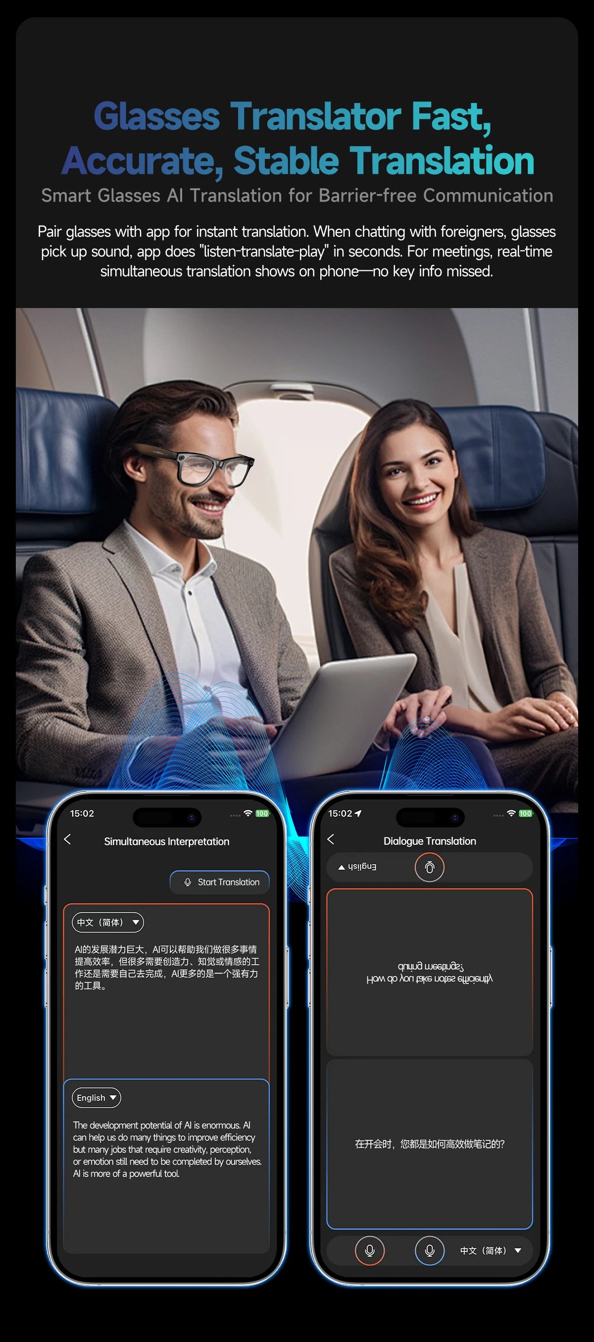 800W AI Camera Smart Glasses – Color-Changing, Translation, Photo & Video, Waterproof