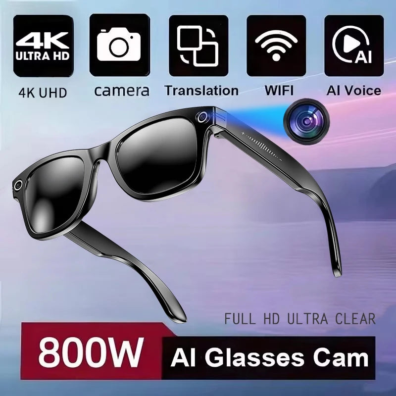 800W AI Camera Smart Glasses – Color-Changing, Translation, Photo & Video, Waterproof