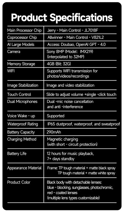 800W AI Camera Smart Glasses – Color-Changing, Translation, Photo & Video, Waterproof