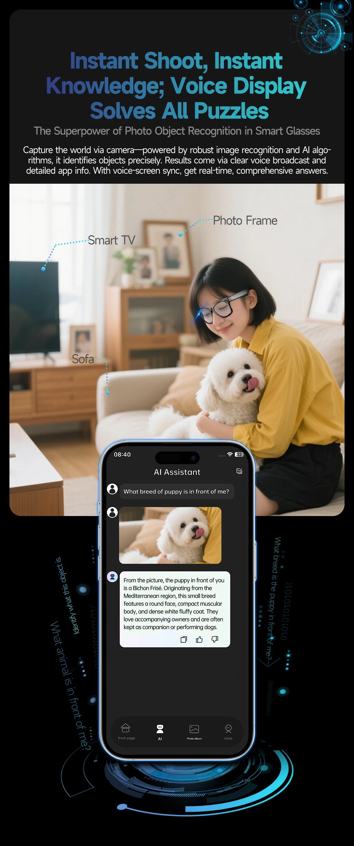 800W AI Camera Smart Glasses – Color-Changing, Translation, Photo & Video, Waterproof