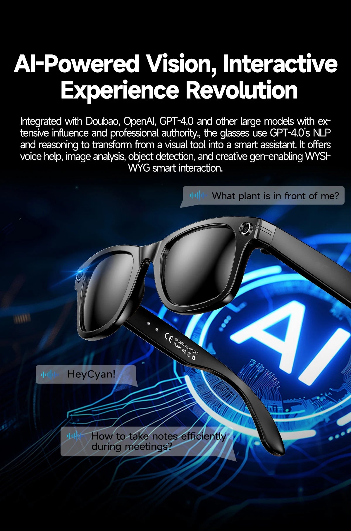 800W AI Camera Smart Glasses – Color-Changing, Translation, Photo & Video, Waterproof