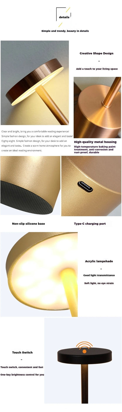 Cordless LED Table Lamp with 3-Color Dimming