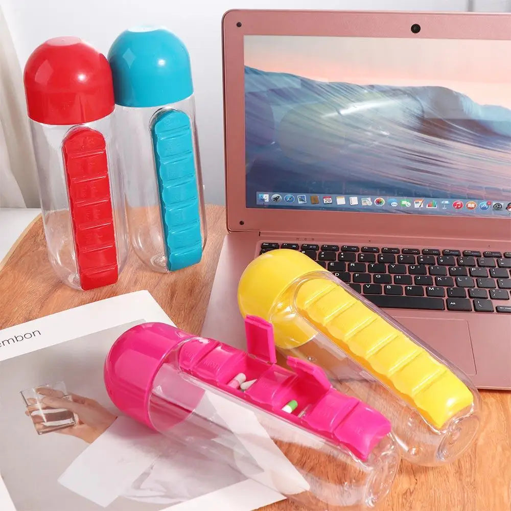 2-in-1 Water Bottle with 7-Day Pill Organizer
