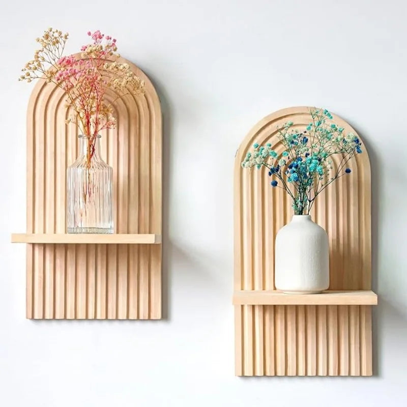 Boho Wooden Floating Wall Shelf