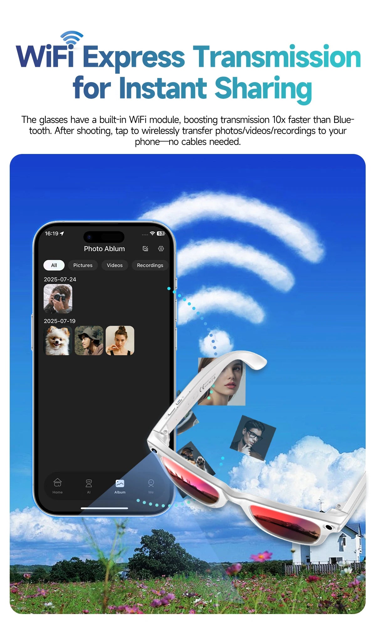 800W AI Camera Smart Glasses – Color-Changing, Translation, Photo & Video, Waterproof