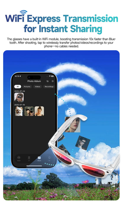 800W AI Camera Smart Glasses – Color-Changing, Translation, Photo & Video, Waterproof