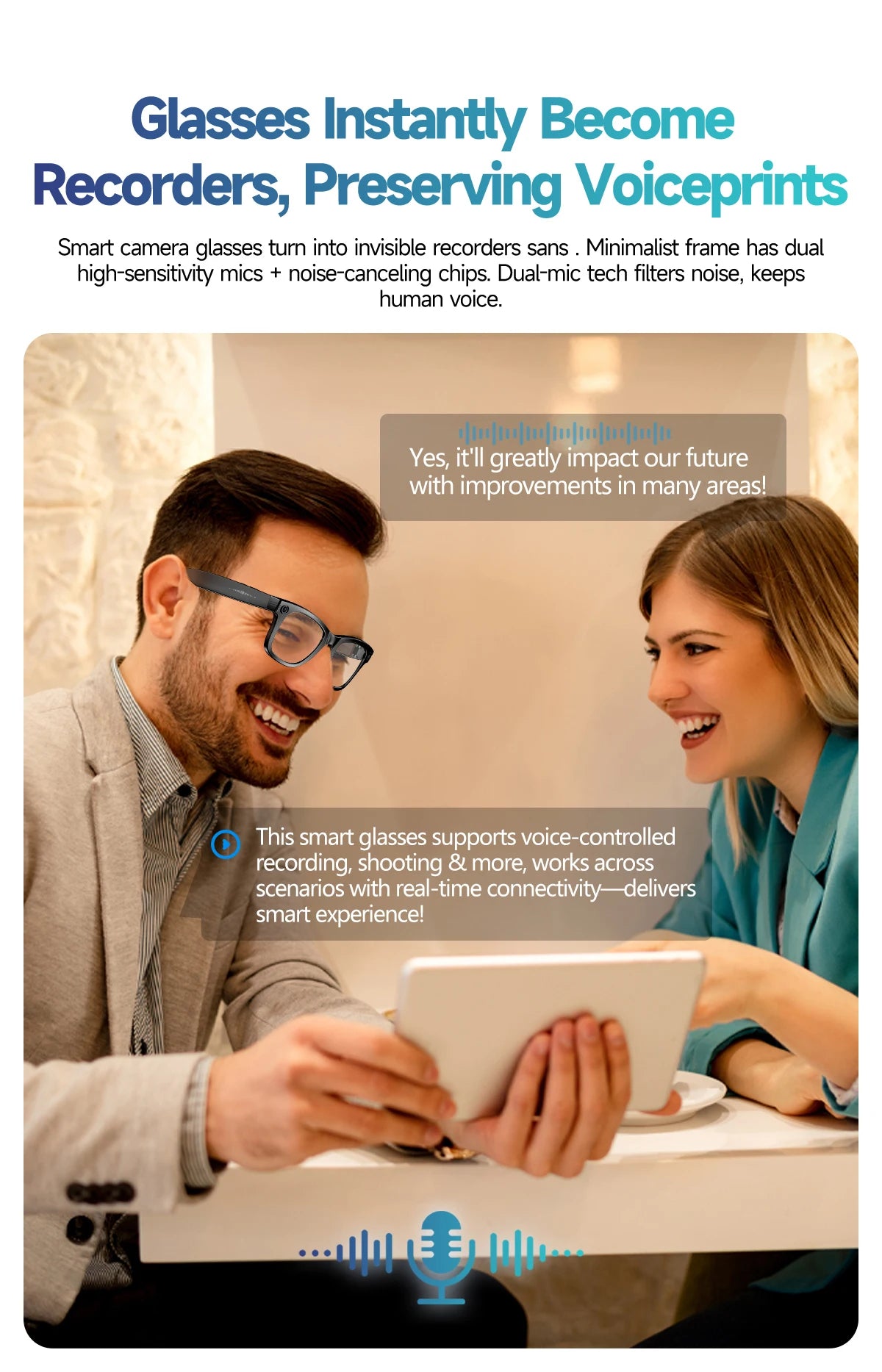 800W AI Camera Smart Glasses – Color-Changing, Translation, Photo & Video, Waterproof