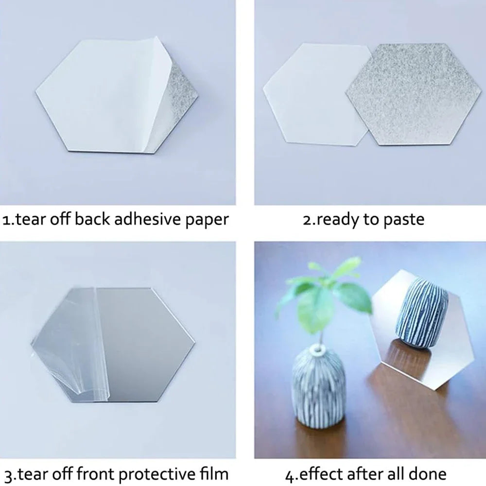 3D Hexagon Acrylic Mirror Stickers