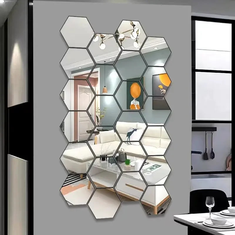 3D Hexagon Acrylic Mirror Stickers