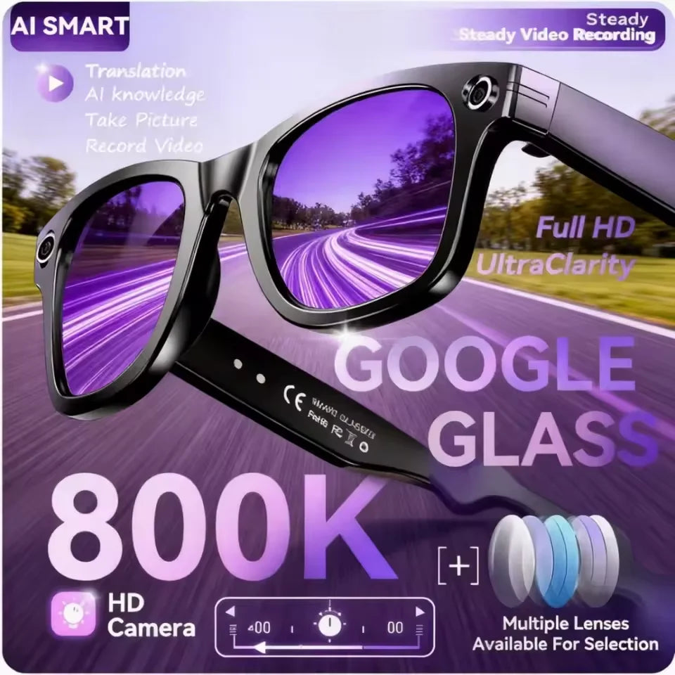 800W AI Camera Smart Glasses – Color-Changing, Translation, Photo & Video, Waterproof