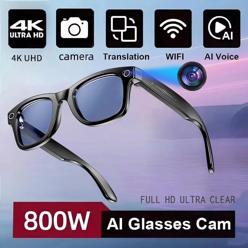 800W AI Camera Smart Glasses – Color-Changing, Translation, Photo & Video, Waterproof