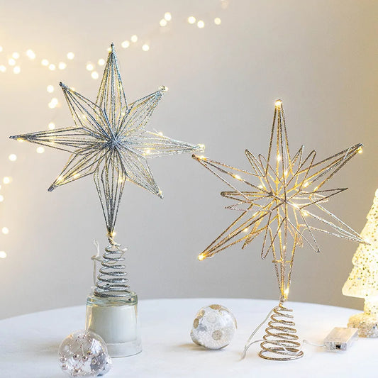 Christmas Tree Toppers Star With LED String Lights Ornaments