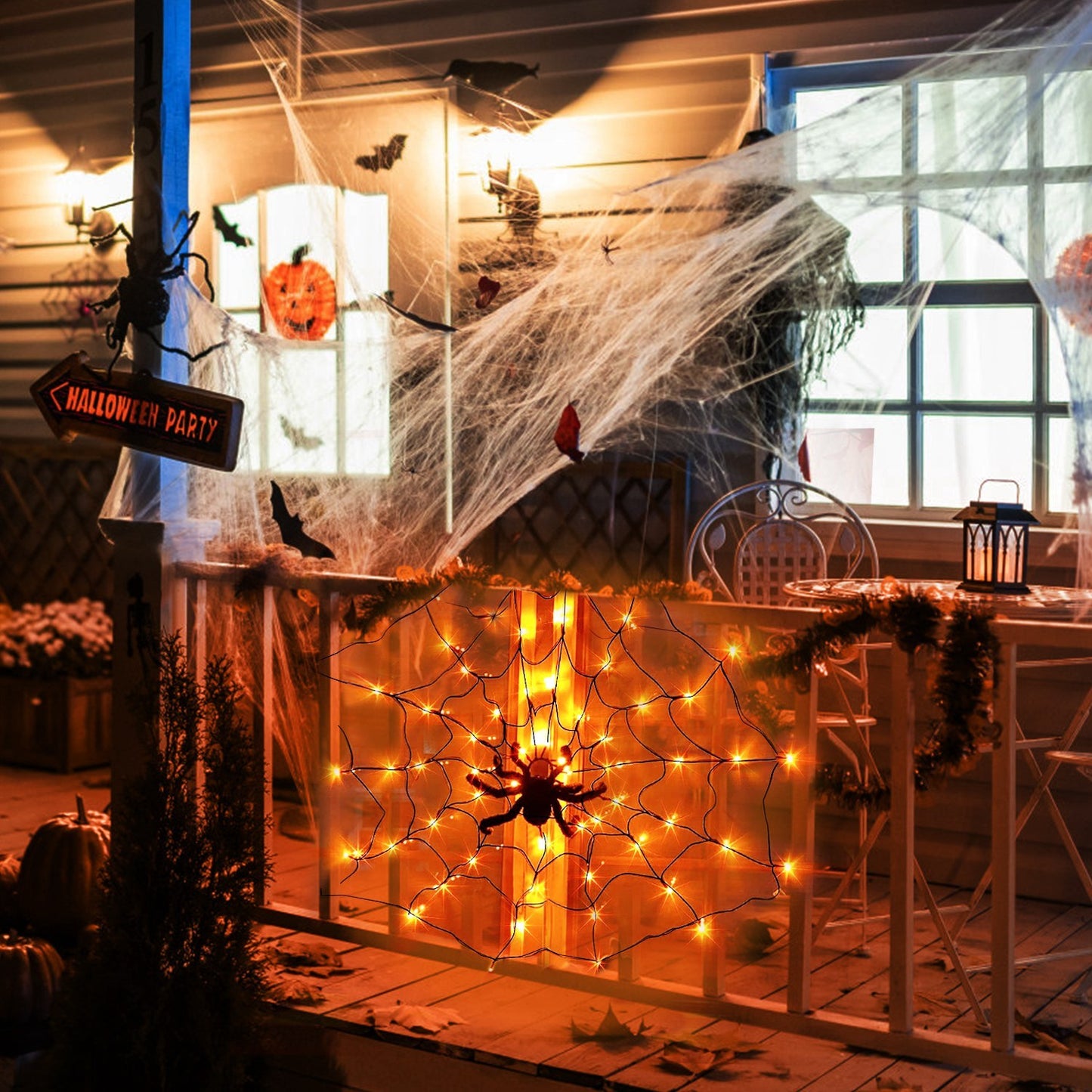 Halloween Spider Web Light With Hairy Spider